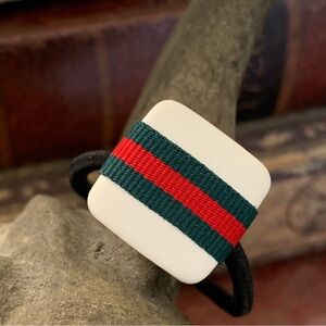 Hair Tie White w/ Red & Green Stripe